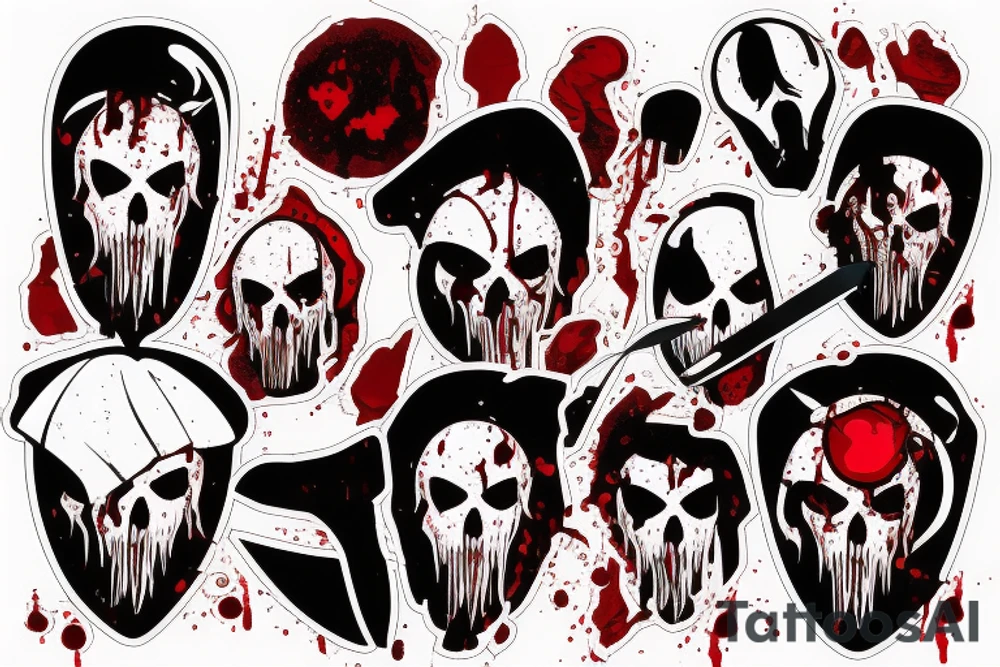 Ghostface with blood on his face and a knife with blood dripping tattoo idea