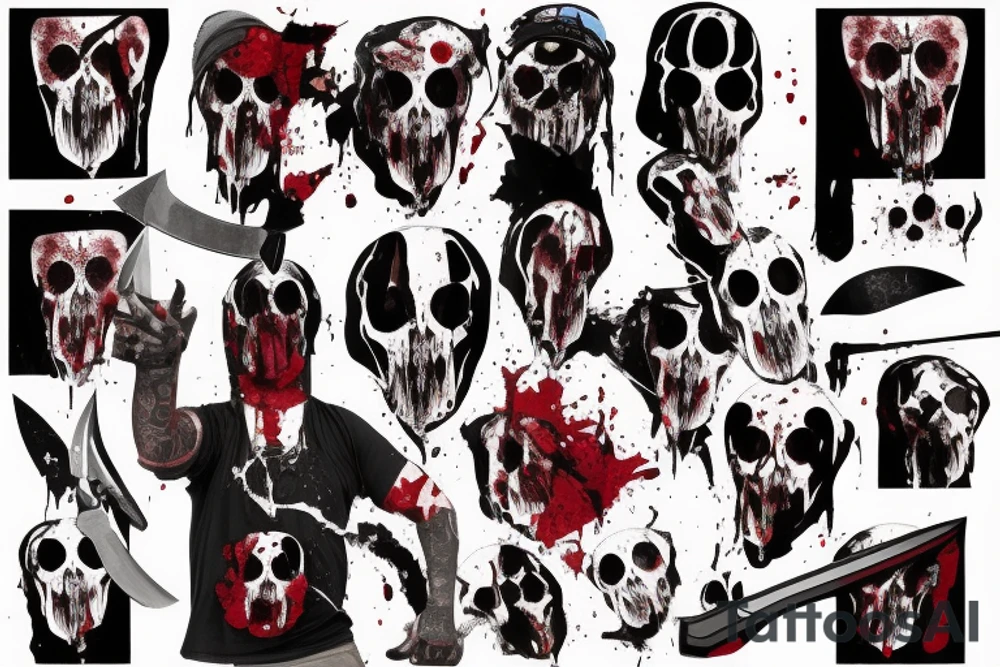 Ghostface with blood on his face and a knife with blood dripping tattoo idea
