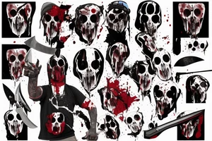Ghostface with blood on his face and a knife with blood dripping tattoo idea