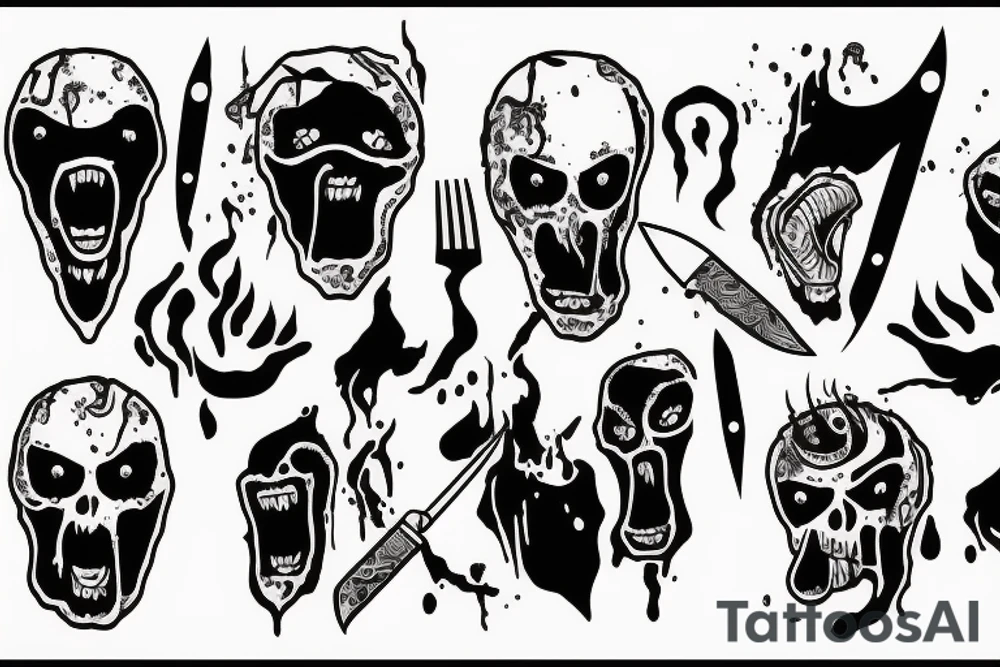 Scream with blood on his face and a knife with blood dripping tattoo idea