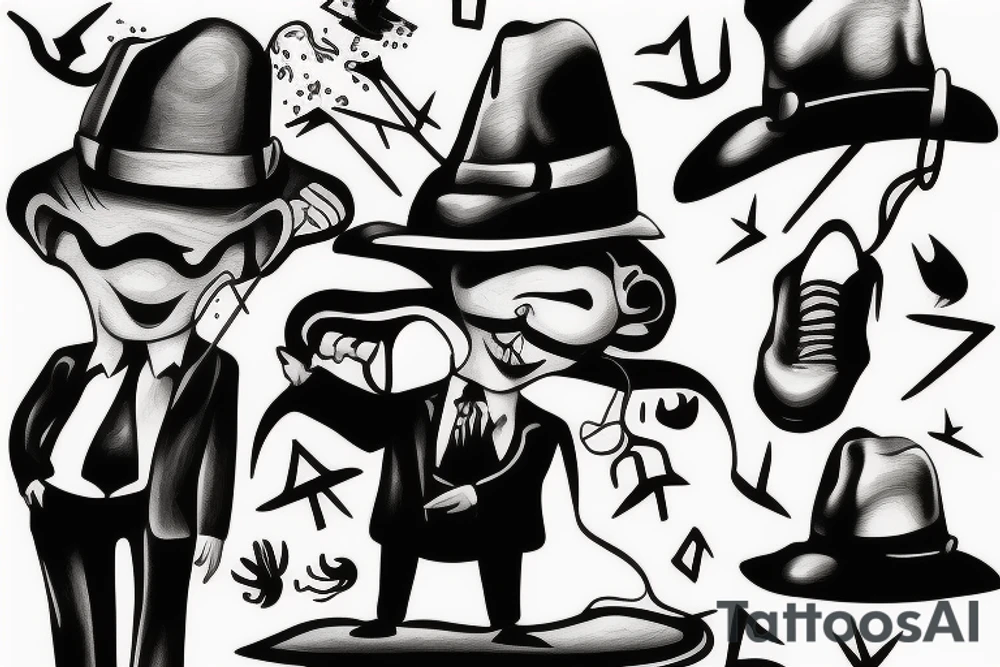 Man in suit with hat climbing something you can not climb tattoo idea