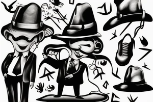 Man in suit with hat climbing something you can not climb tattoo idea