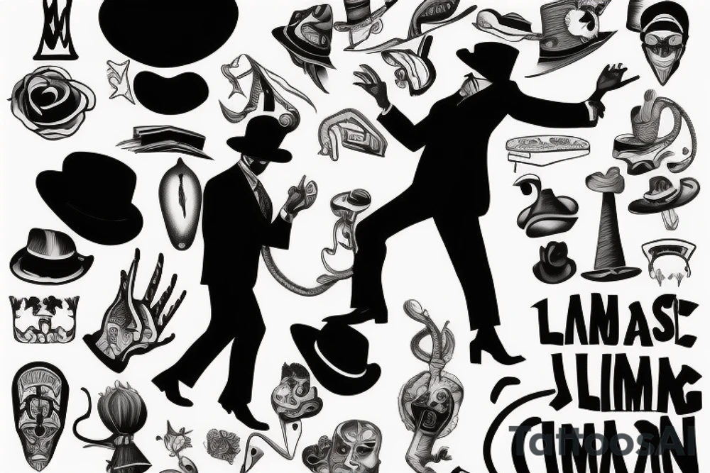 Man in suit with hat climbing something you can not climb tattoo idea