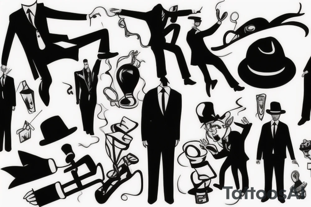 Man in suit with hat climbing something you can not climb tattoo idea