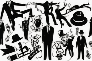 Man in suit with hat climbing something you can not climb tattoo idea