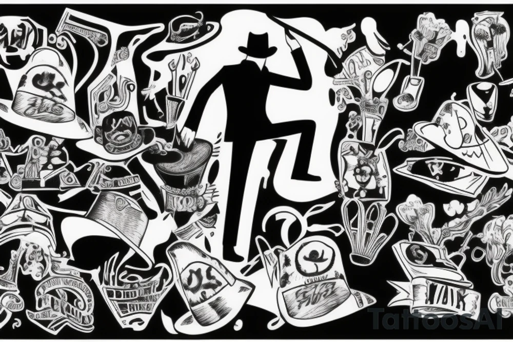 Man in suit with hat climbing something you can not climb tattoo idea