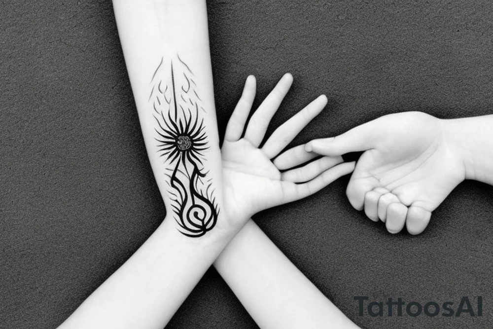 A hand holding fire with a banner tattoo idea