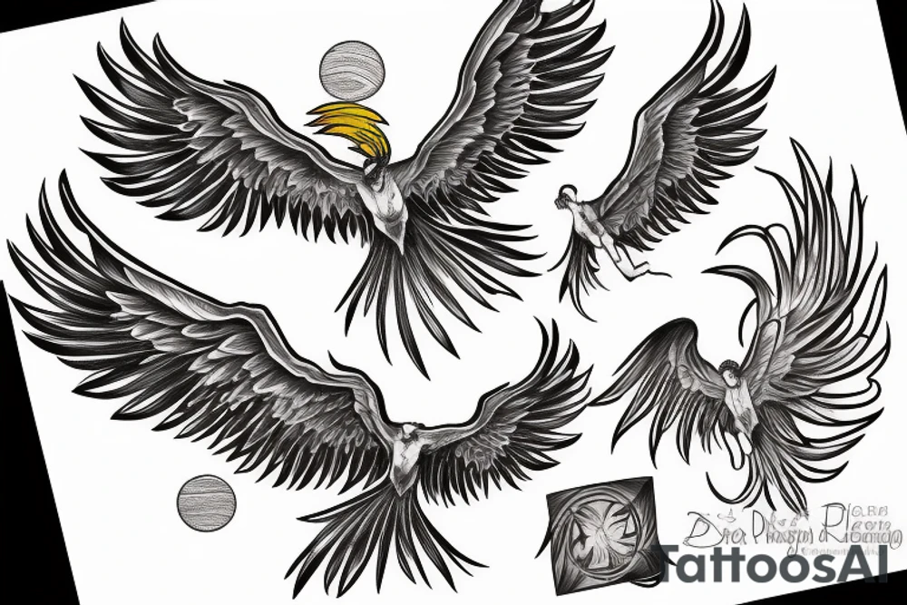 Phoenix flying into a sunset tattoo idea