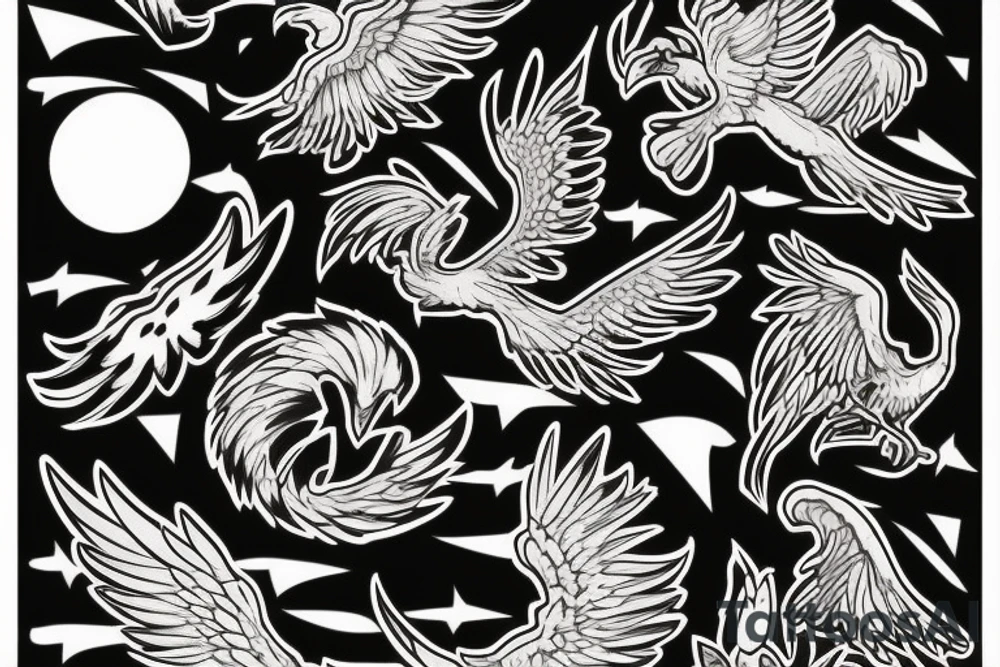 Phoenix flying into a sunset tattoo idea