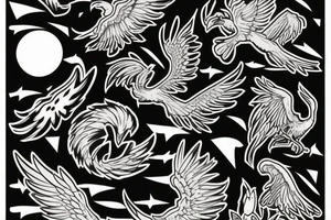 Phoenix flying into a sunset tattoo idea