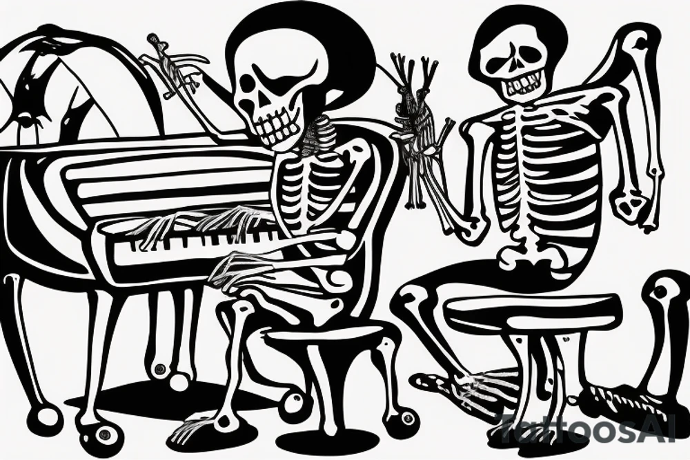 a skeleton playing the piano tattoo idea