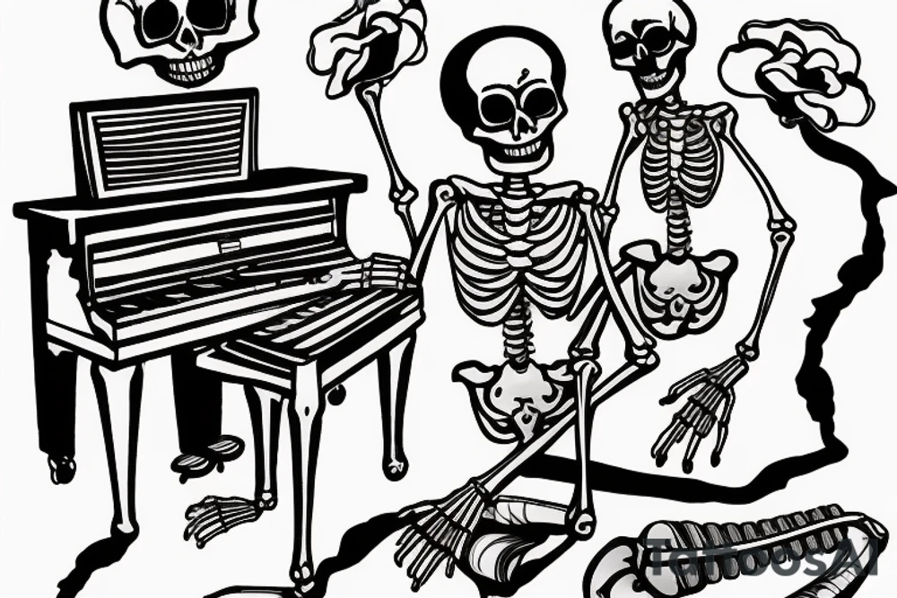 a skeleton playing the piano tattoo idea
