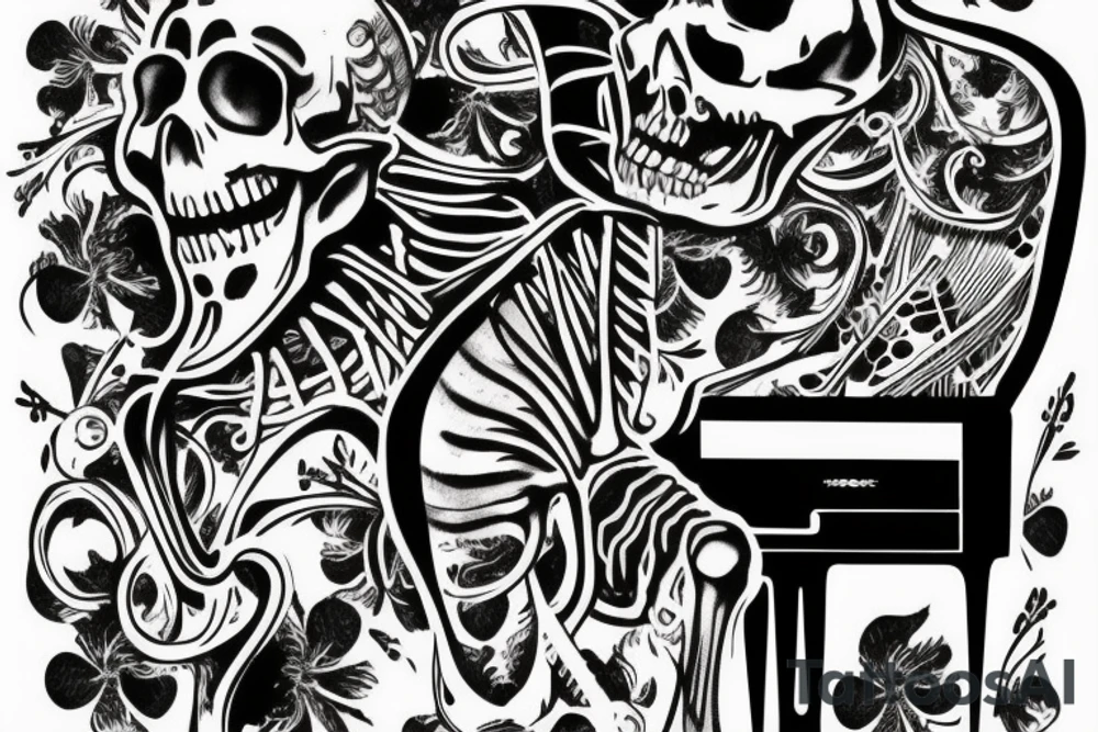 a skeleton playing the piano tattoo idea