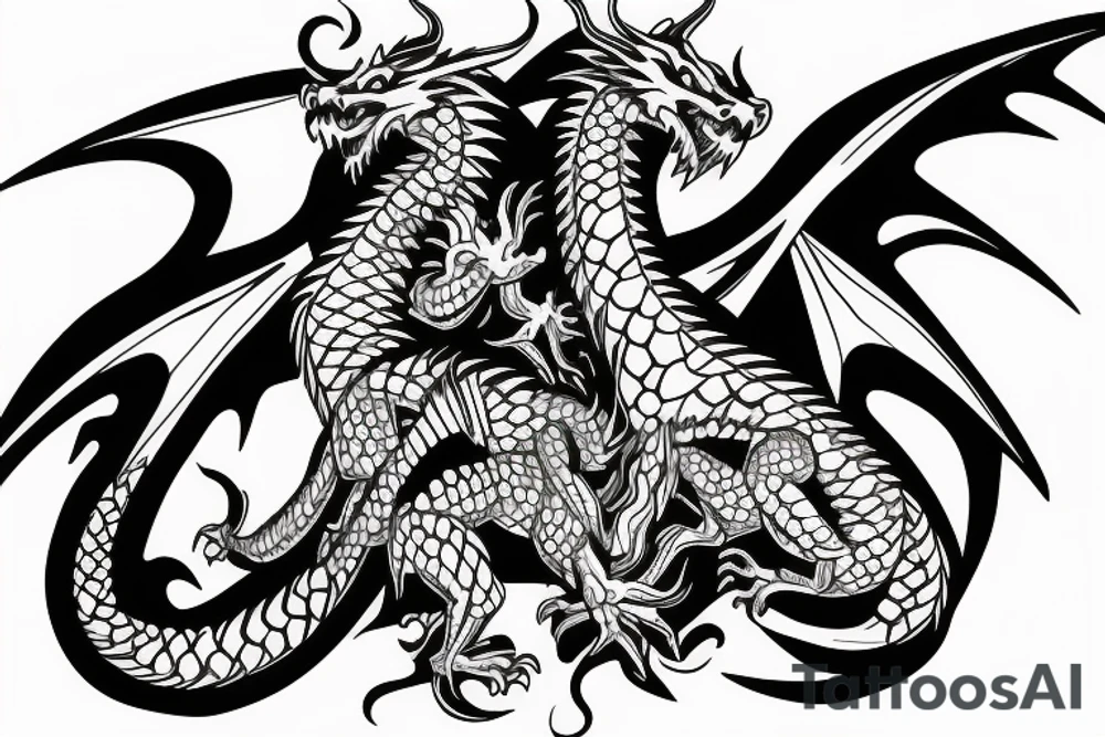 Dragon with two heads fighting each other tattoo idea