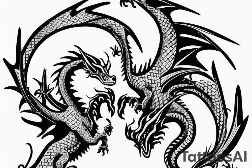 Dragon with two heads fighting each other tattoo idea
