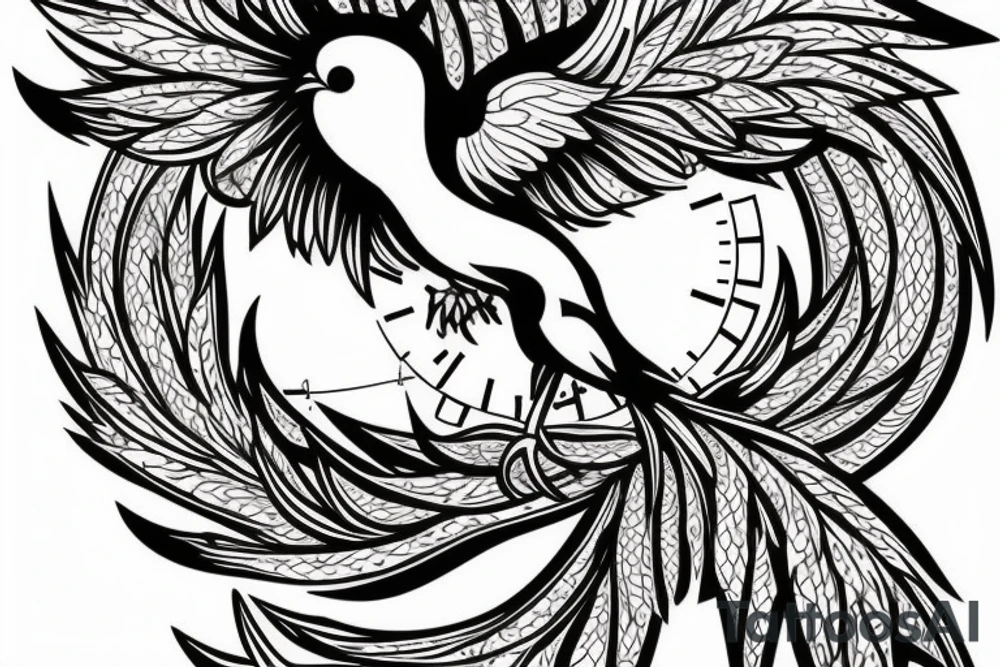 Phoenix bird whit a street lamp and a clock tattoo idea