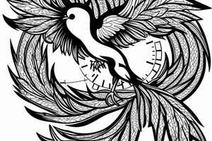 Phoenix bird whit a street lamp and a clock tattoo idea