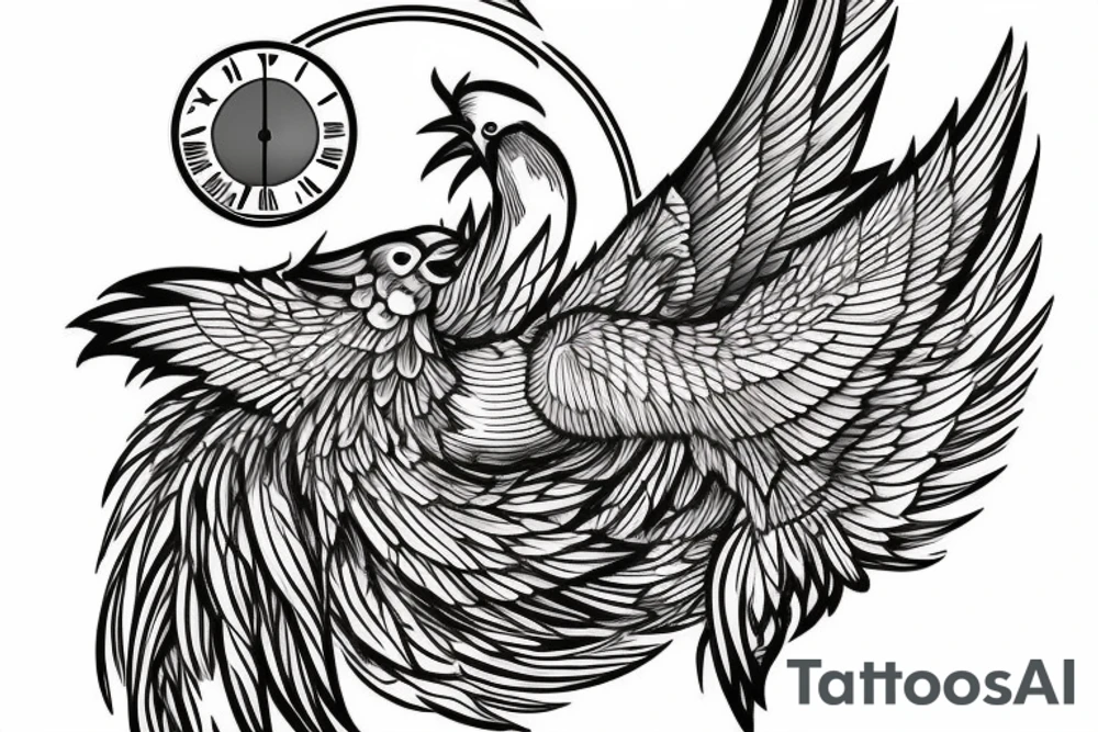 Phoenix bird whit a street lamp and a clock tattoo idea