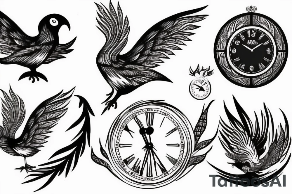 Phoenix bird and a clock tattoo idea