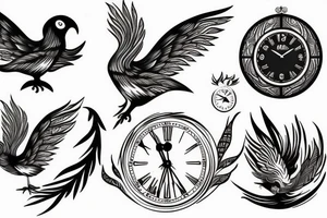 Phoenix bird and a clock tattoo idea