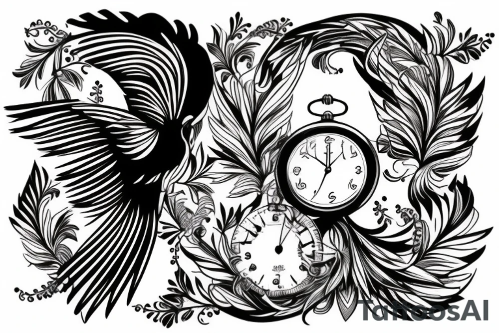 Phoenix bird and a clock tattoo idea