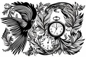 Phoenix bird and a clock tattoo idea