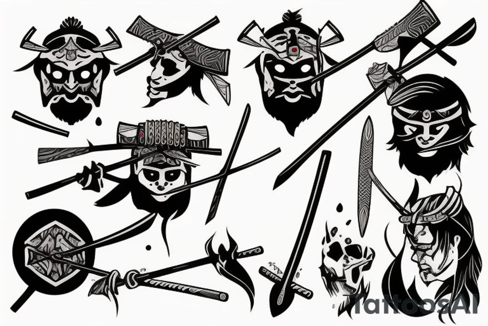 Samurai throwing an nordic axe tattoo idea