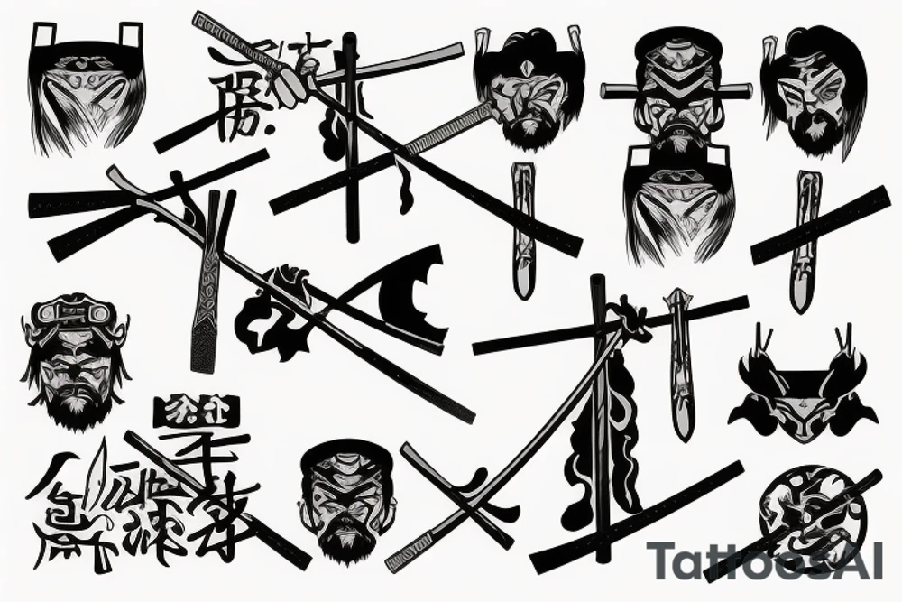 Samurai throwing an nordic axe tattoo idea