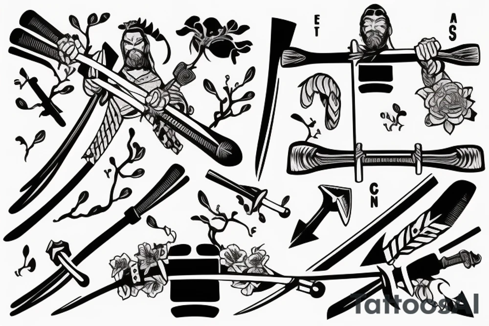 Samurai throwing an nordic axe tattoo idea