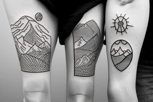 Outline of family hiking in mountains tattoo idea