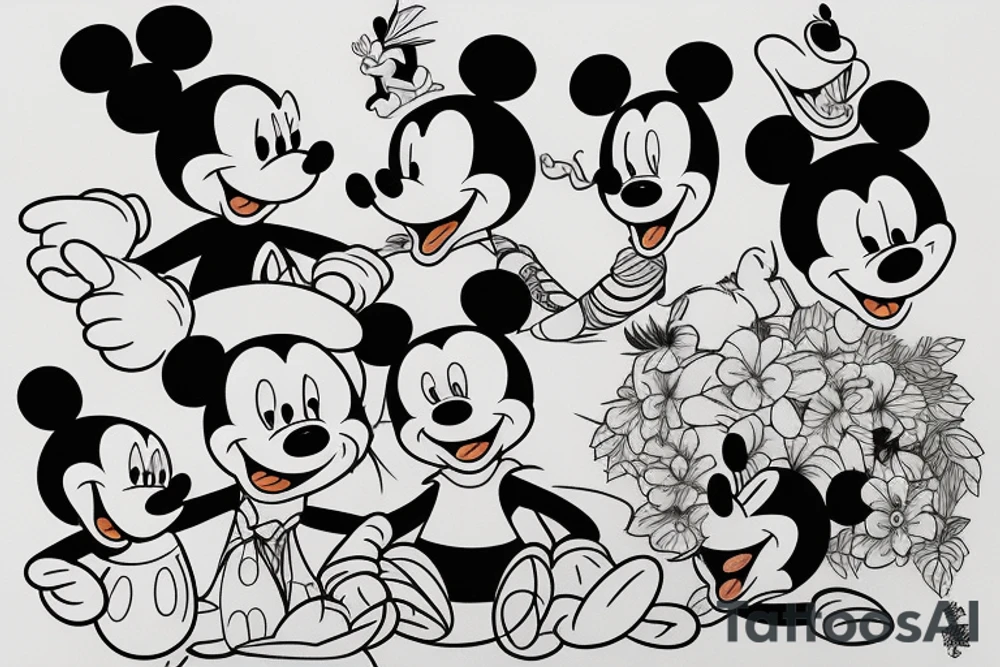 Mickey Mouse and Winnie the Pooh tattoo idea