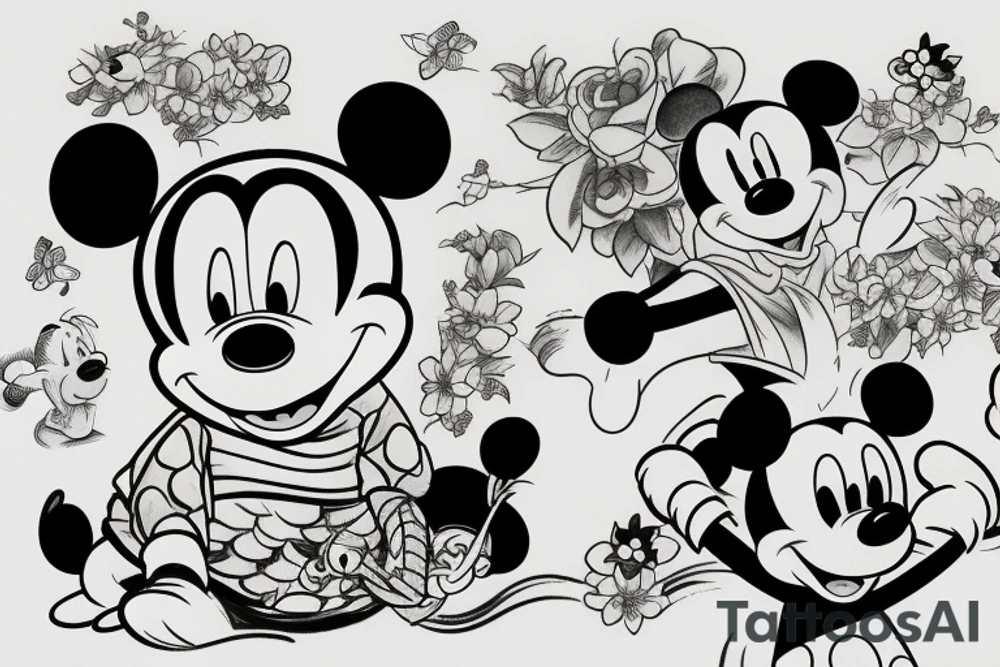 Mickey Mouse and Winnie the Pooh tattoo idea