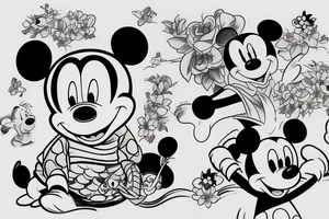 Mickey Mouse and Winnie the Pooh tattoo idea