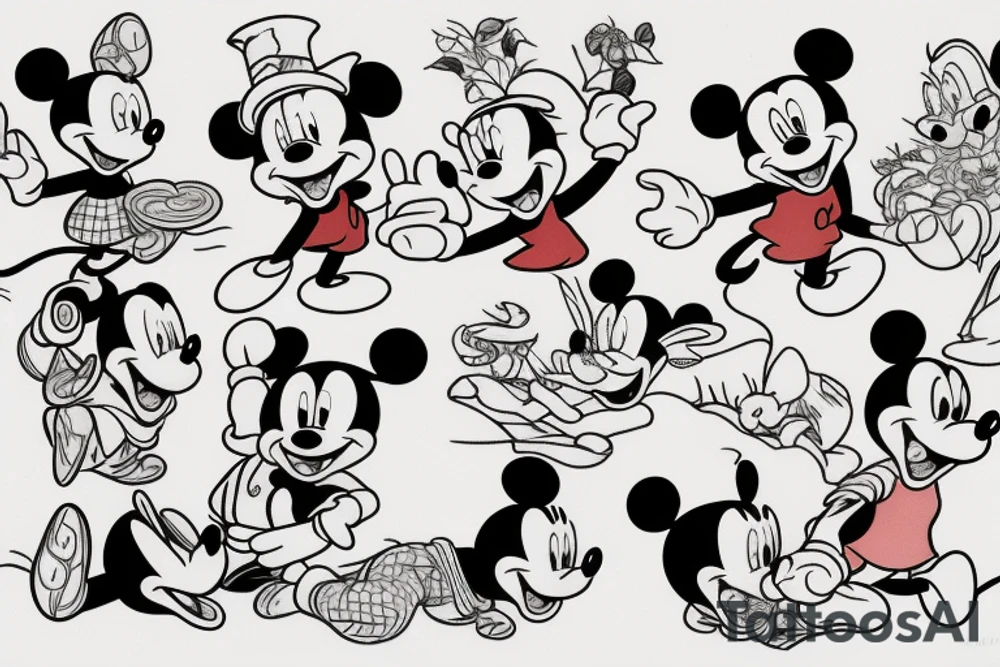 Mickey Mouse and Winnie the Pooh tattoo idea