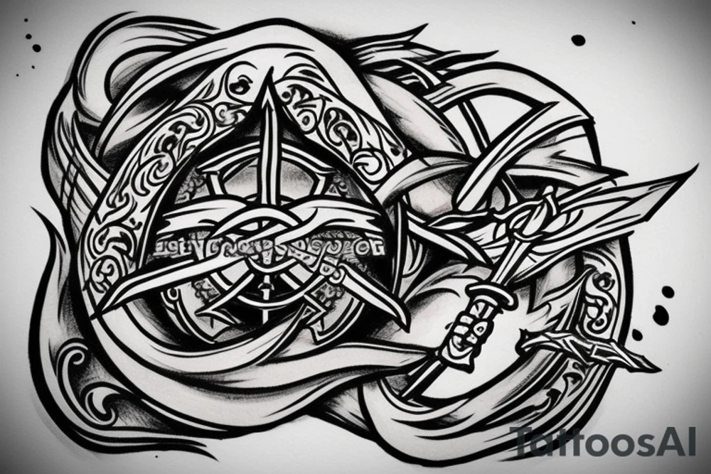 Elden ring logo with sword and fire tattoo idea