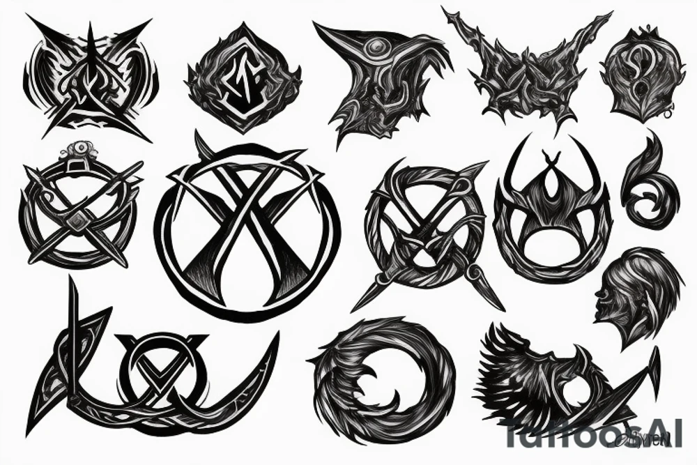 Elden ring logo with sword and fire tattoo idea