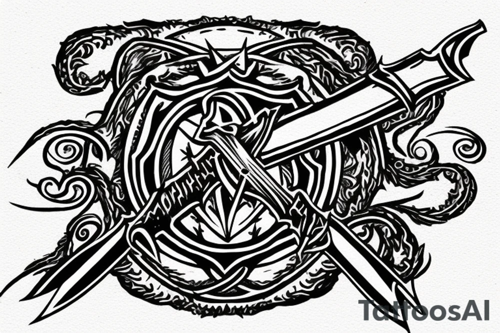 Elden ring logo with sword and fire tattoo idea