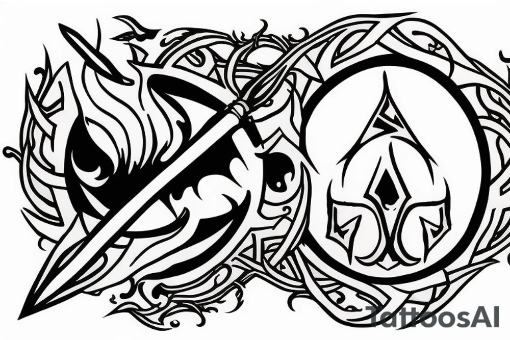 Elden ring logo with sword and fire Thai tattoo idea