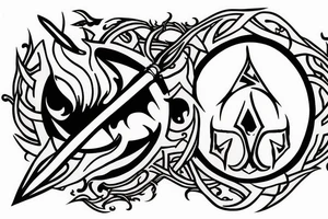 Elden ring logo with sword and fire Thai tattoo idea