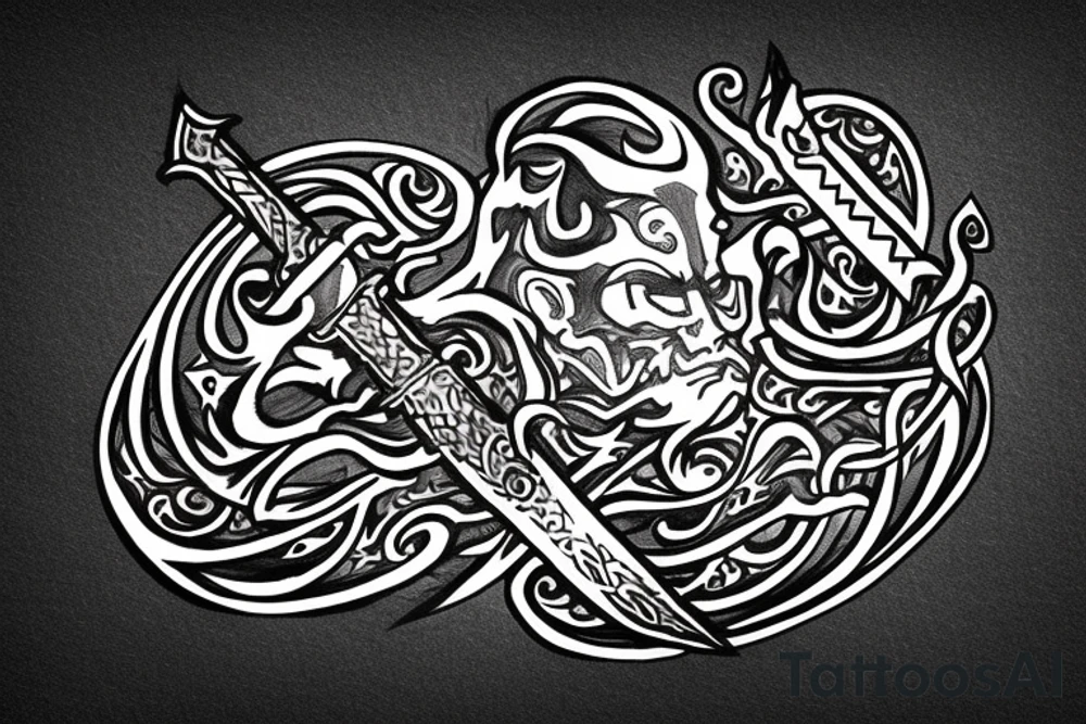 Elden ring logo with sword and fire Thai tattoo idea