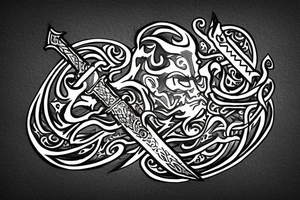 Elden ring logo with sword and fire Thai tattoo idea