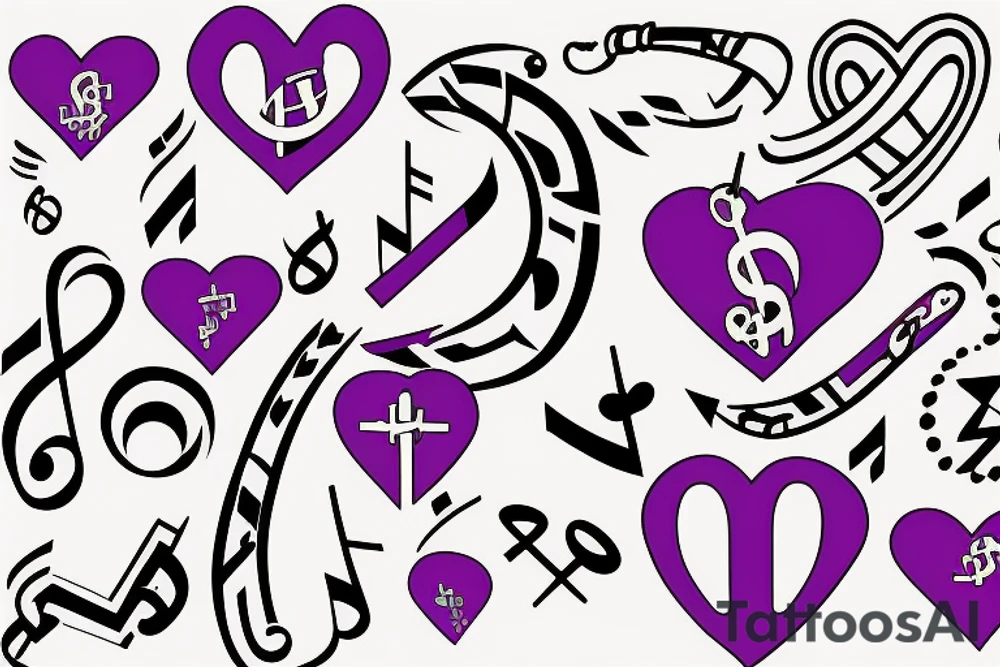 Purple Hearts cross music notes 2004 tattoo idea