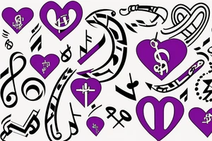 Purple Hearts cross music notes 2004 tattoo idea