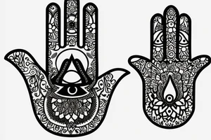 Hamsa with names Liora and teddy inside tattoo idea