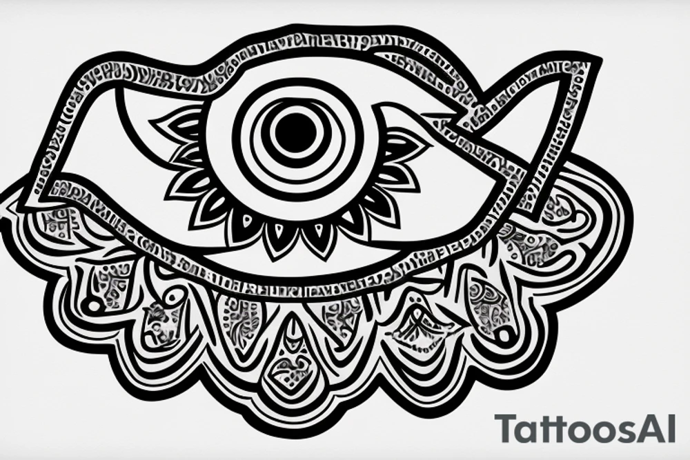 Simple evil eye Hamsa with names Liora and teddy inside tattoo idea