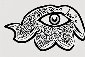 Simple evil eye Hamsa with names Liora and teddy inside tattoo idea
