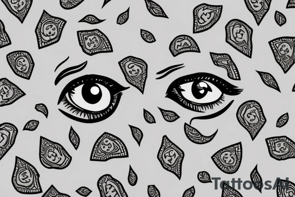 Simple evil eyewith names Liora and teddy inside tattoo idea