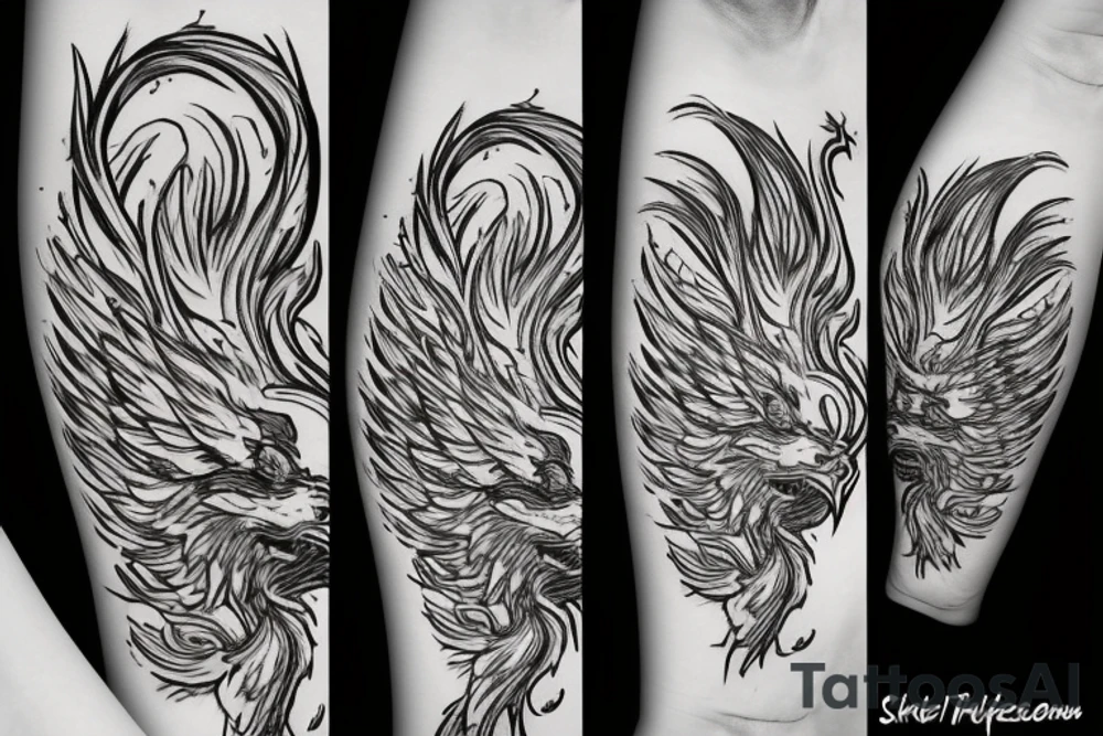 sketchy phoenix rising with brushtrokes around it tattoo idea