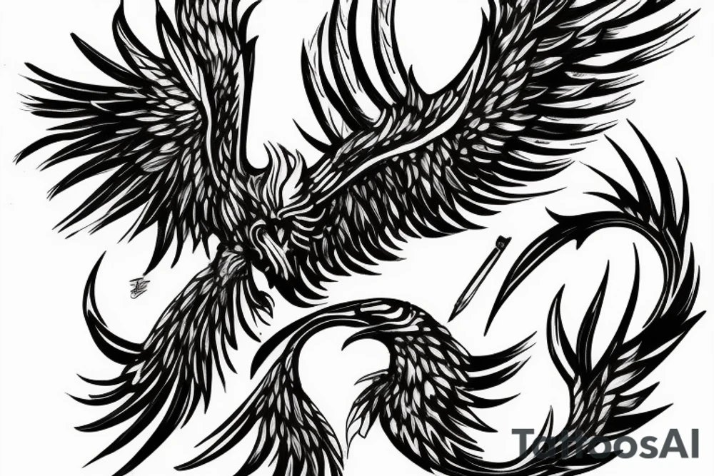 sketchy phoenix rising with brushtrokes around tattoo idea