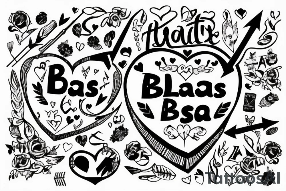 a heart with an arrow withe the words "Planas bastardas" in it tattoo idea
